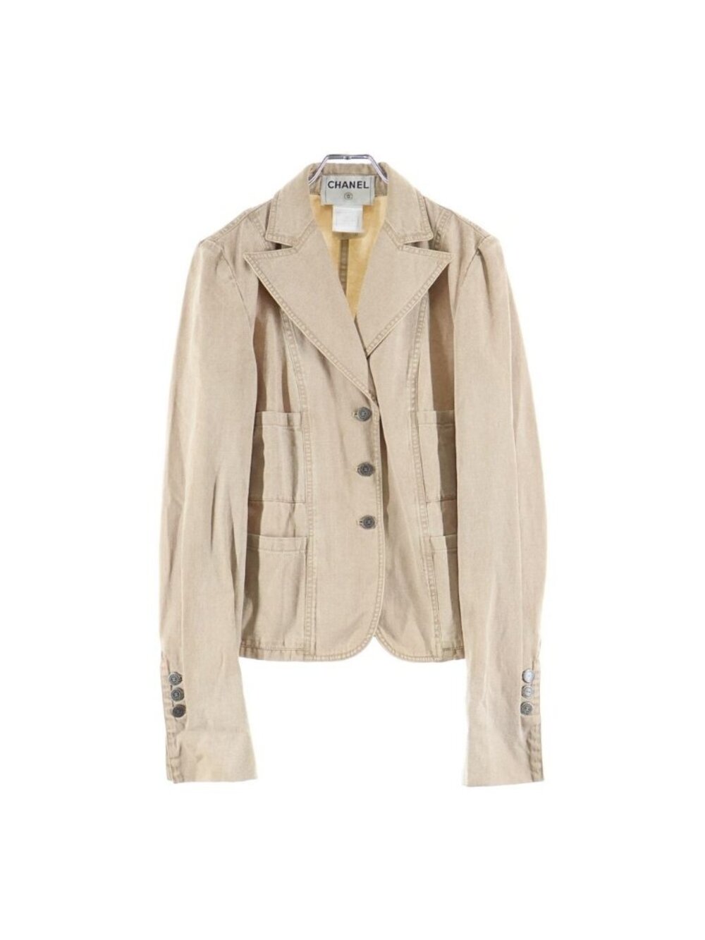 Chanel Vintage Denim Tailored Jacket CC Logo Button Beige